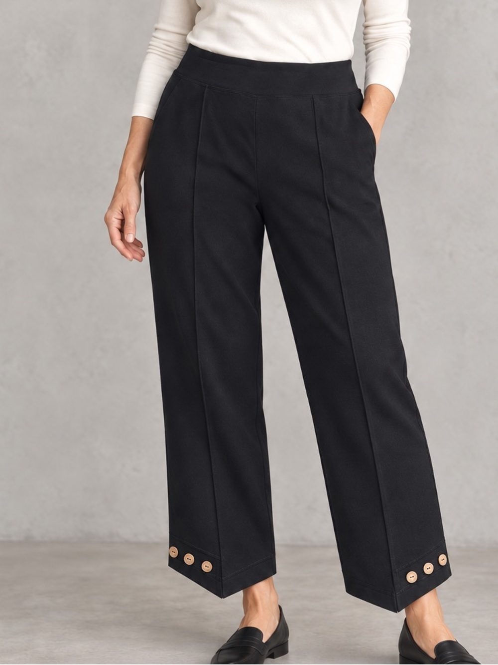 Neon Buddha Large Black Wide Leg Ankle Pants Button Hem